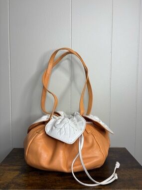 Paolo Masi Orange White Leather Womens Shoulder Tulip Bag